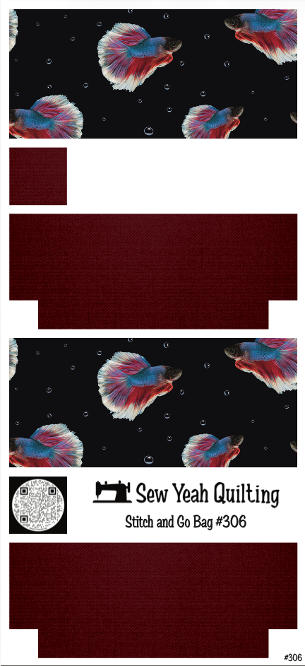 Stitch & Go Bag #306 - Blue-White-Red Fish and Bubbles