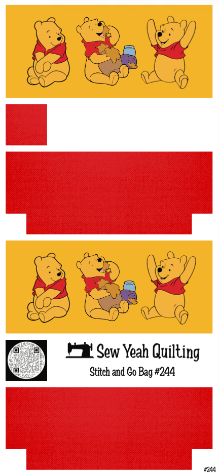 Stitch & Go Bag #244 - Pooh 3 Full Body on Red