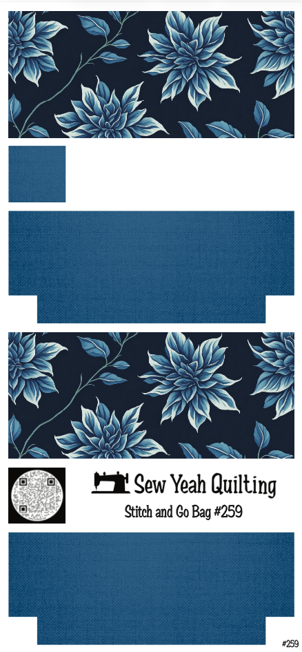 Stitch & Go Bag #259 - Flowers Blue & Vines on Blue
