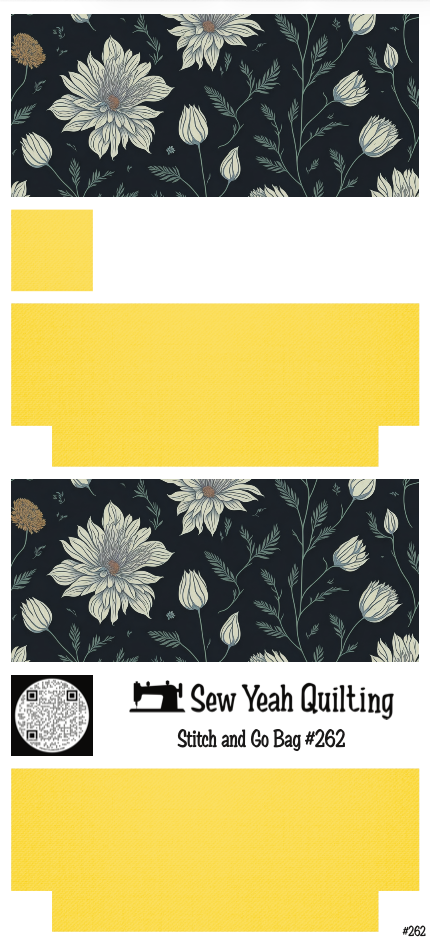 Stitch & Go Bag #262 - Flowers White Daisies & Foliage on Yellow