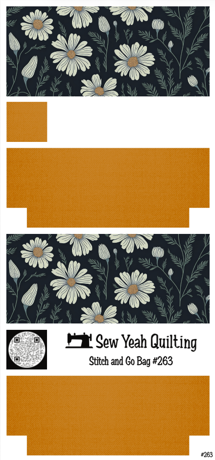 Stitch & Go Bag #263 - Flowers Daisies & Stems on Orange