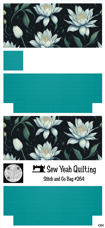 Stitch & Go Bag #264 - Flowers White Lilies & Leaves on Teal