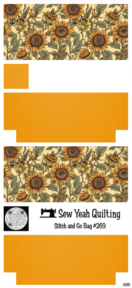 Stitch & Go Bag #269 - Sunflowers & Birds on Orange