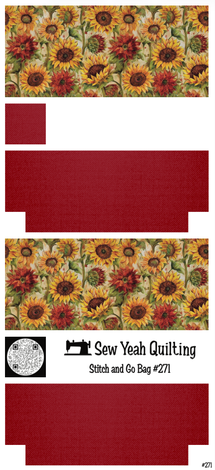 Stitch & Go Bag #271 - Sunflowers & Red Flowers on Red