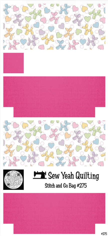 Stitch & Go Bag #275 - Balloon Dogs & Hearts on Pink