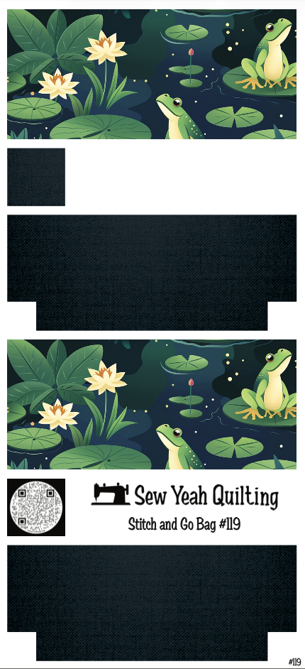 Stitch & Go Bag #119 - Frogs & Lilypads on Navy Blue