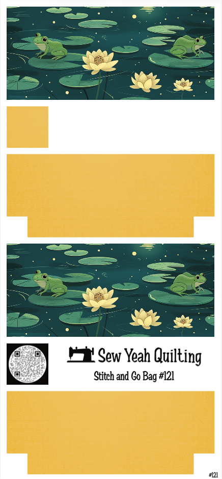 Stitch & Go Bag #121 - Frogs & Lilypads on Yellow