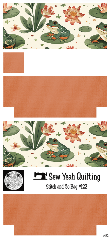 Stitch & Go Bag #122 - Frogs & Lilypads on Brownish Pink