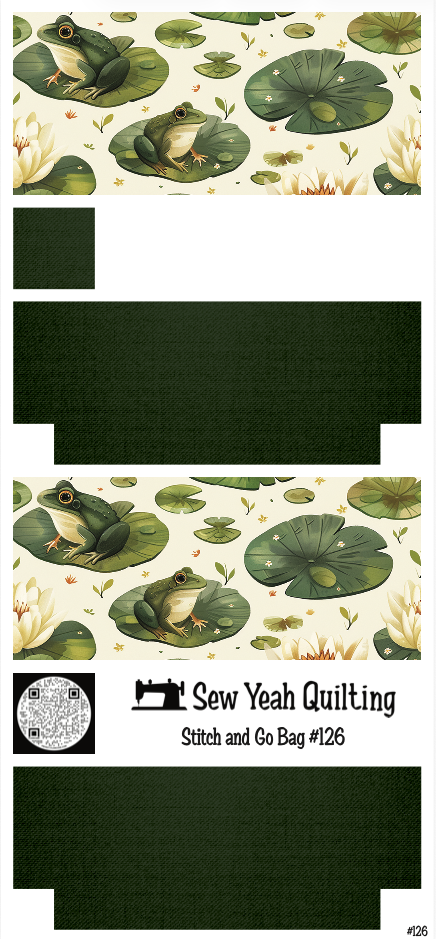 Stitch & Go Bag #126 - Frogs & Lilypads on Dark Green