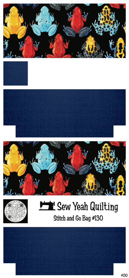Stitch & Go Bag #130 - Frogs Neon Lined on Blue
