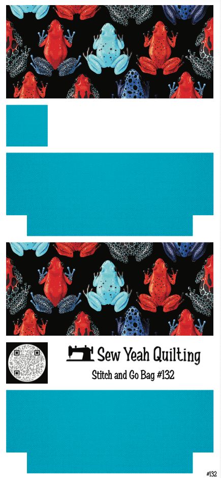 Stitch & Go Bag #132 - Frogs Neon Lined on Sky Blue