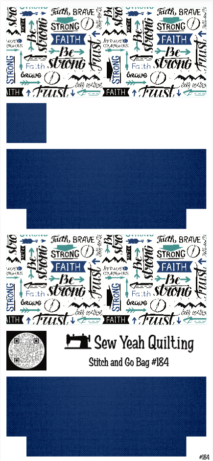 Stitch & Go Bag #184 - Typography Faith, Brave, Strong, Trust on Blue