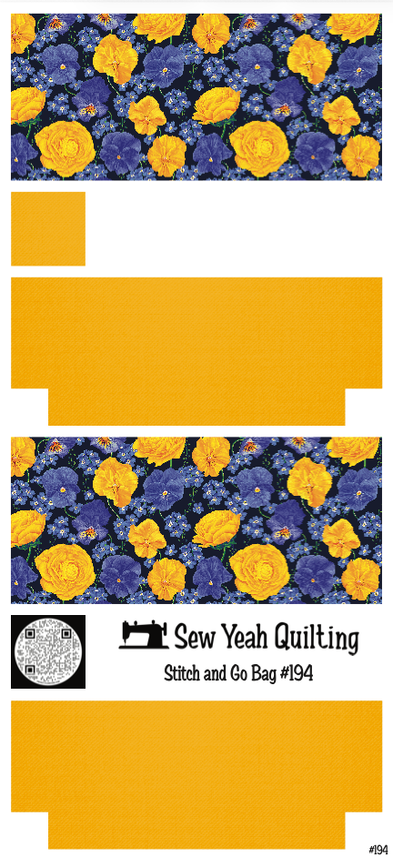 Stitch & Go Bag #194 - Floral Pansy Yellow/Blue on Yellow