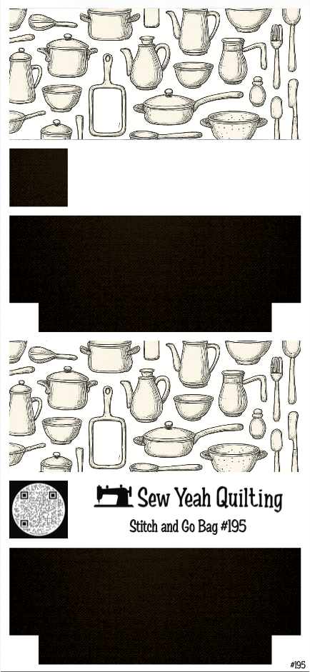 Stitch & Go Bag #195 - Kitchen Utensils Sketch on Brown