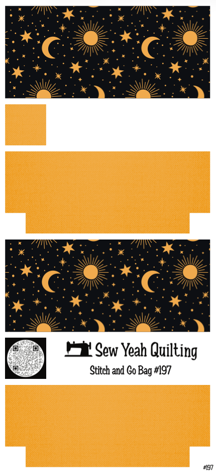 Stitch & Go Bag #197 - Celestial Sun Moon Stars on Yellow