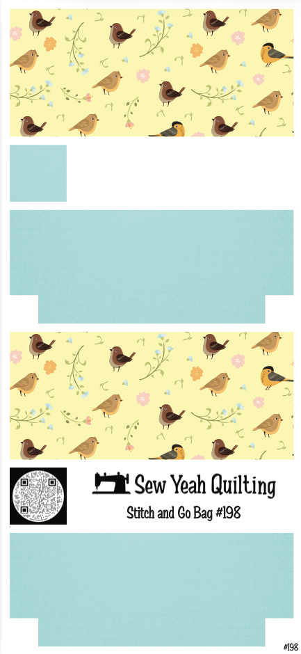 Stitch & Go Bag #198 - Bird Floral Branches Pattern on Blue