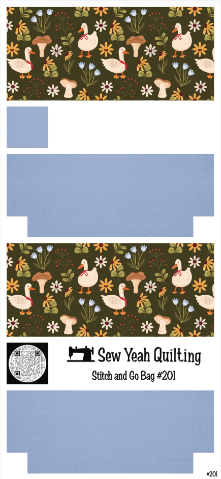 Stitch & Go Bag #201 - Animal Goose,Mushroom,Floral on Light Blue