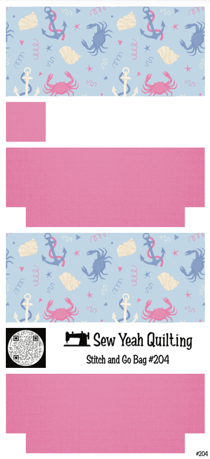 Stitch & Go Bag #204 - Crabs Pink/Blue on Pink