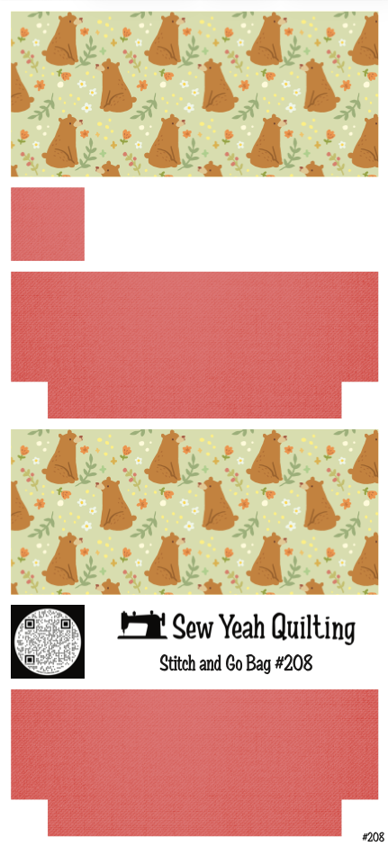 Stitch & Go Bag #208 - Bears on Pink