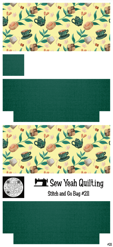 Stitch & Go Bag #211 - Tea Cup Cookie Pattern on Green