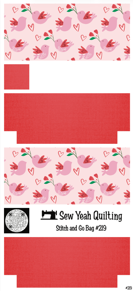 Stitch & Go Bag #219 - Valentines Birds on Red