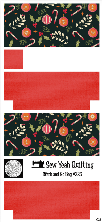 Stitch & Go Bag #223 - Christmas Ornament Candy Cane on Red