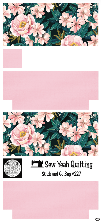 Stitch & Go Bag #227 - Floral Soft Peony Dark Leaves on Light Pink