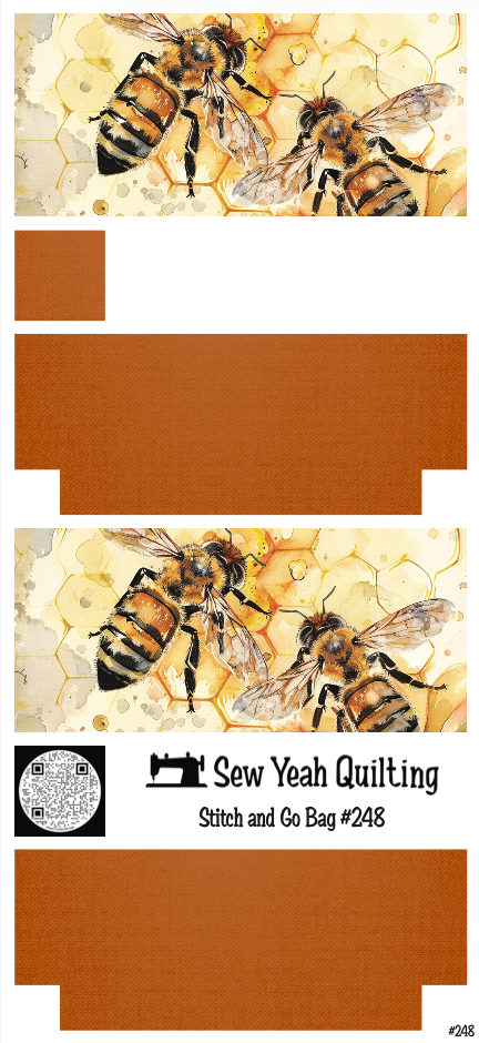 Stitch & Go Bag #248 - Bee Watercolor Honeycomb on Brown