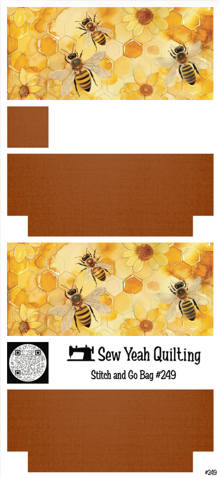 Stitch & Go Bag #249 - Bees 3 & Flowers on Brown