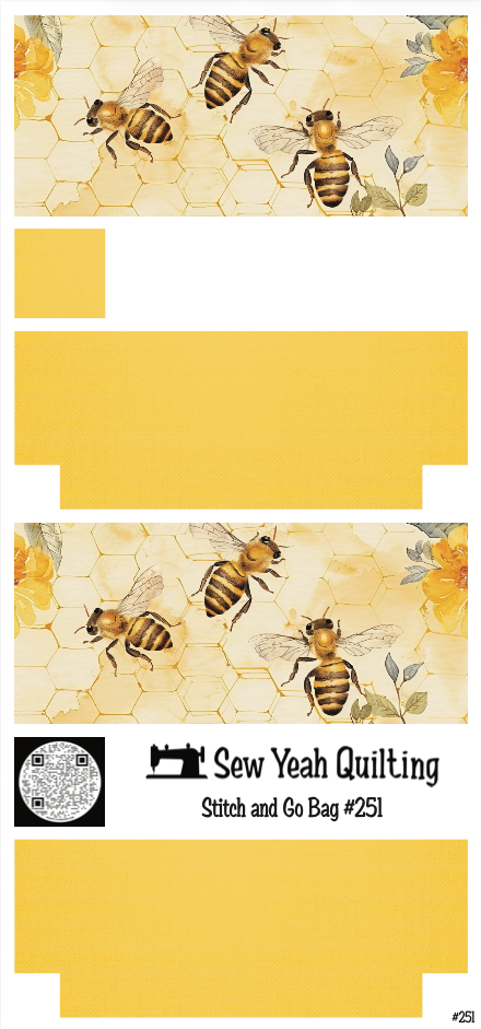 Stitch & Go Bag #251 - Bees & Foliage on Yellow