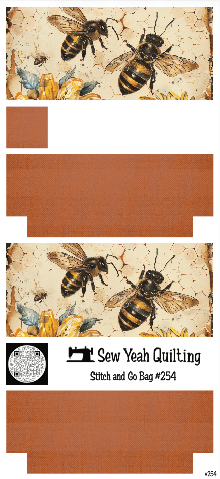 Stitch & Go Bag #254 - Bees Vintage on Brown