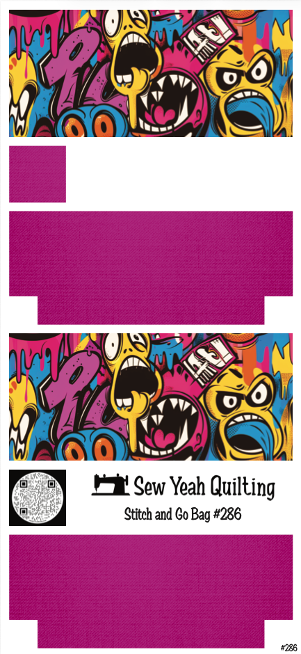 Stitch & Go Bag #286 - Graffiti Monsters on Magenta
