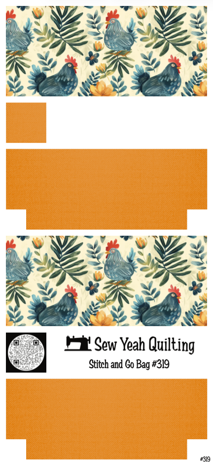 Stitch & Go Bag #319 - Chickens Tropical Foliage on Orange