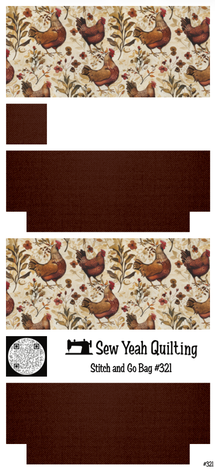 Stitch & Go Bag #321 - Chickens Autumn Foliage on Brown