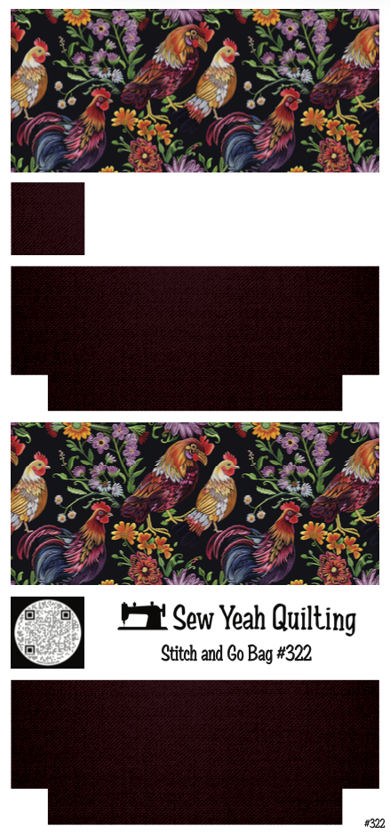 Stitch & Go Bag #322 - Chickens Embroidered Flowers on Maroon