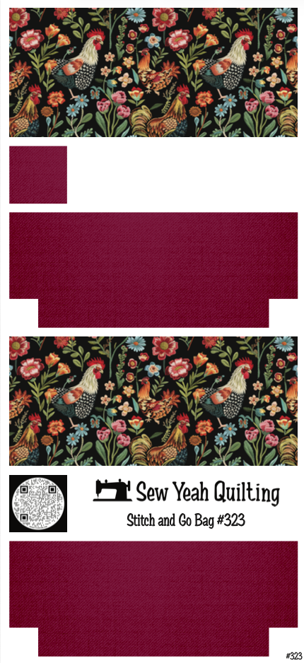 Stitch & Go Bag #323 - Chickens Embroidered Flowers on Magenta