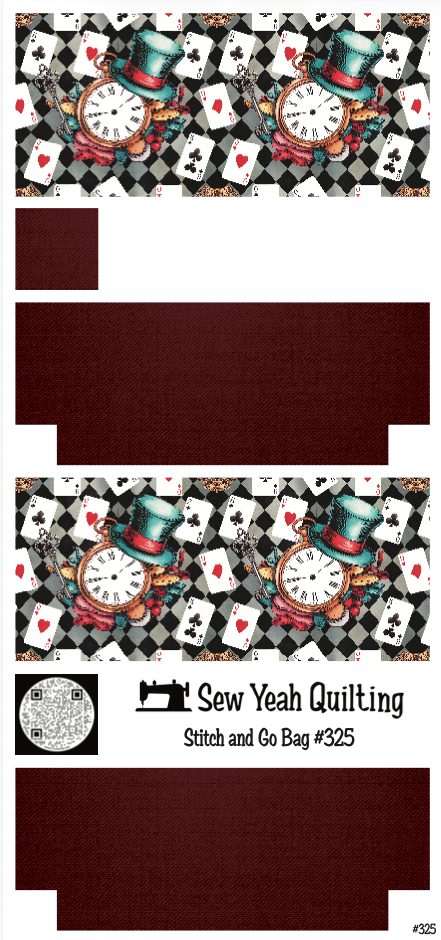 Stitch & Go Bag #325 - Alice Mad Hatter clock with cards on Maroon