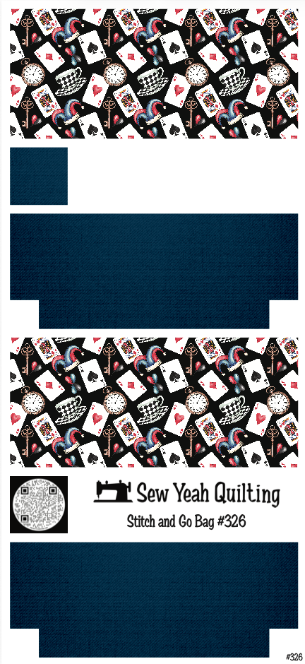 Stitch & Go Bag #326 - Alice Mad Hatter Tea, Cards, Key on Navy Blue