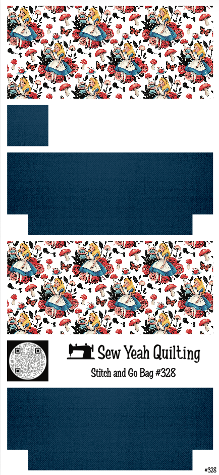 Stitch & Go Bag #328 - Alice sitting & Mushrooms on Navy Blue