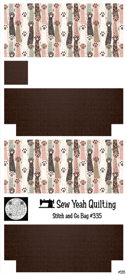 Stitch & Go Bag #335 - Paws Cat Colorful on Dark Brown