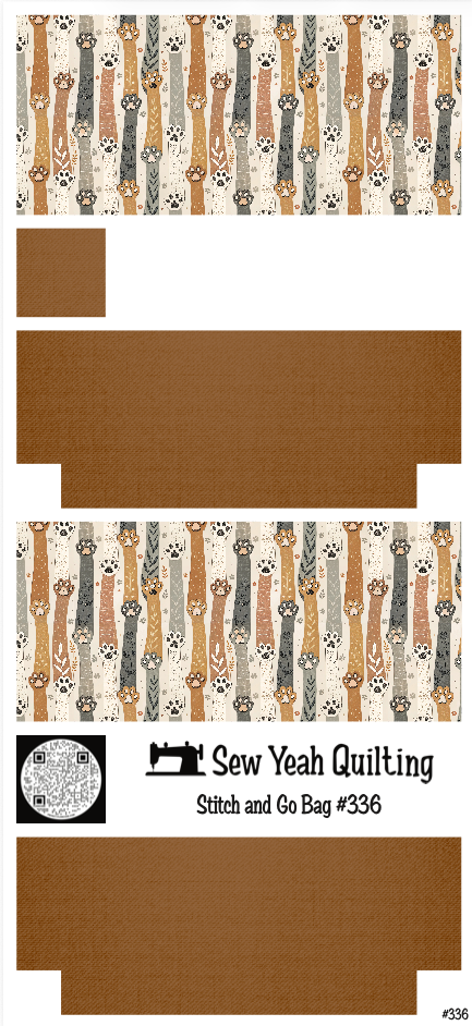 Stitch & Go Bag #336 - Paws Cat Colorful on Brown Tan