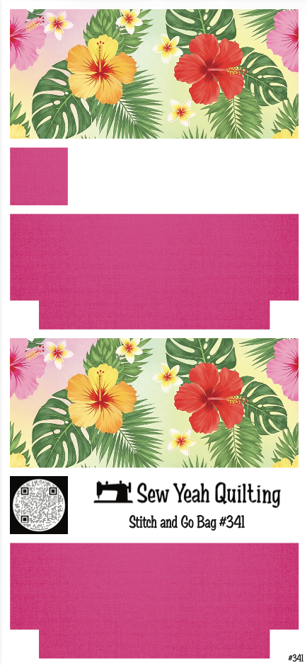 Stitch & Go Bag #341 - Aloha Hibiscus Floral on Magenta
