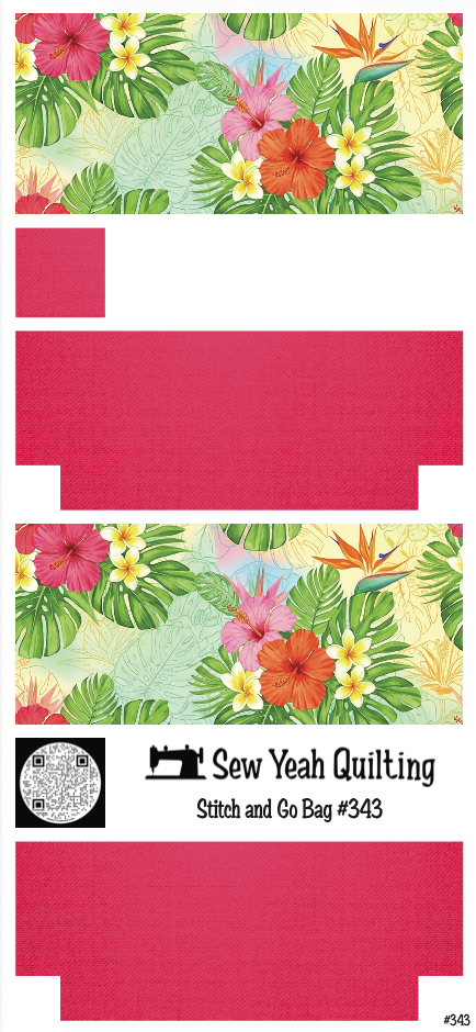 Stitch & Go Bag #343 - Aloha Hibiscus, Monstera, Bird of Paradise on Magenta