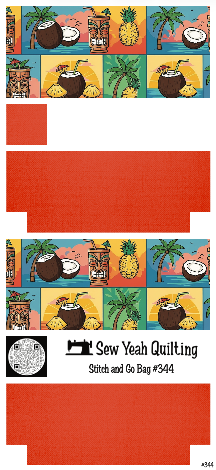 Stitch & Go Bag #344 - Aloha Tiki drinks, Coconuts, Pineapples on Orange