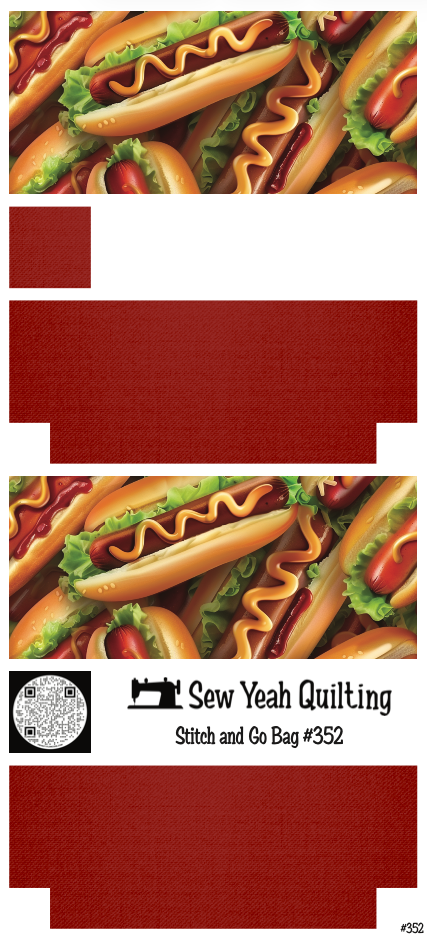 Stitch & Go Bag #352 - Junk Food Hot dogs on Red