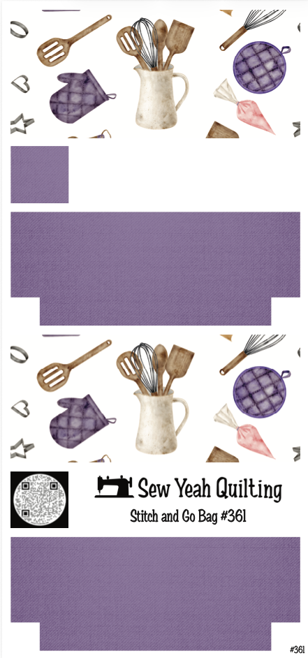 Stitch & Go Bag #361 - Baking Wooden Utensils, Oven Mitts, Cookie Cutters on Purple