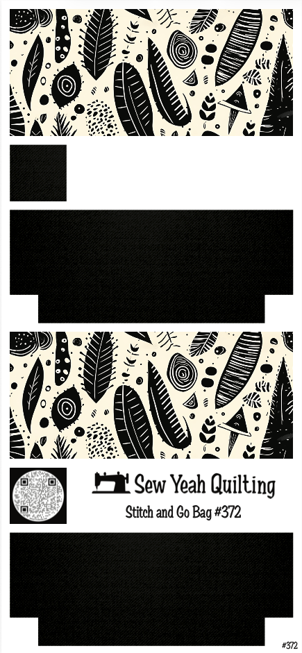 Stitch & Go Bag #372 - Tribal Doodle Leaves on Black