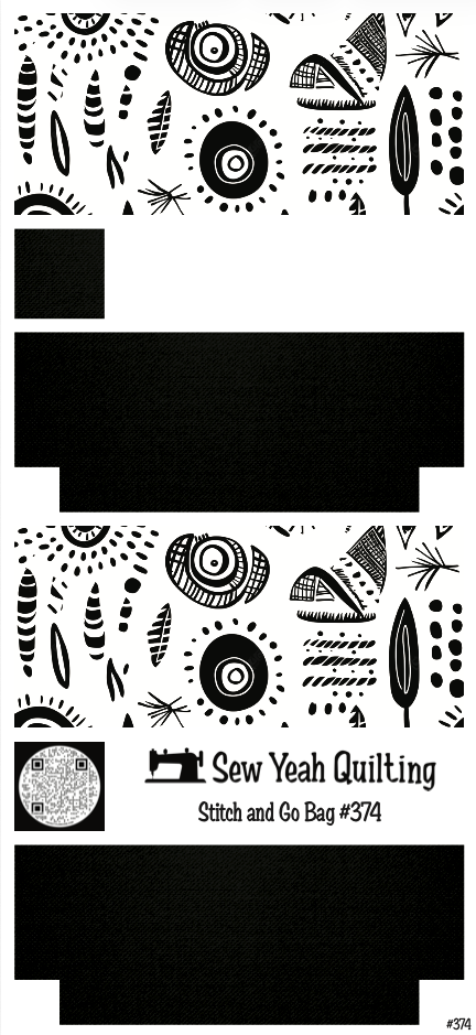 Stitch & Go Bag #374 - Tribal Abstract Shapes Sun/Eye, Leaves on Black