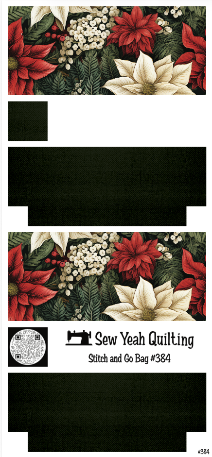 Stitch & Go Bag #384 - Christmas Poinsettias Red & Cream, White Hydrangea & Ferns on Dark Green