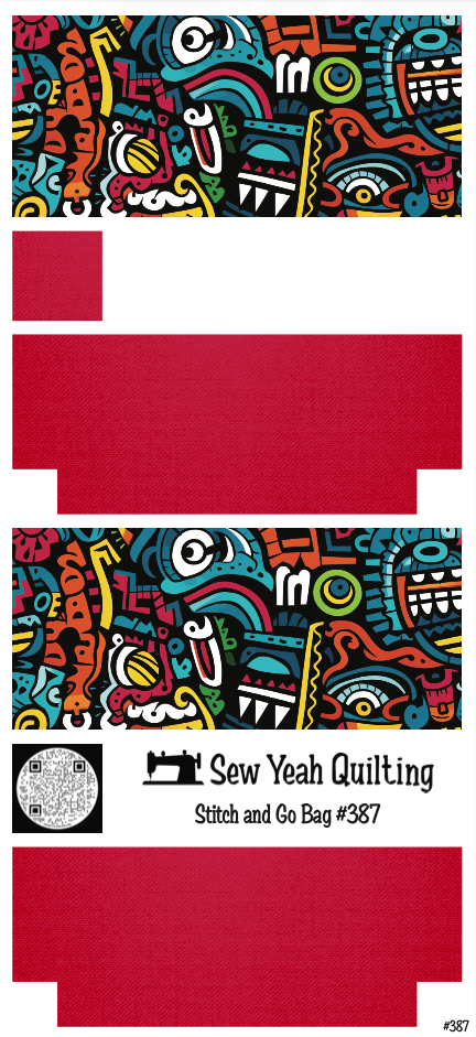 Stitch & Go Bag #387 - Graffiti Abstract Faces Colorful on Red